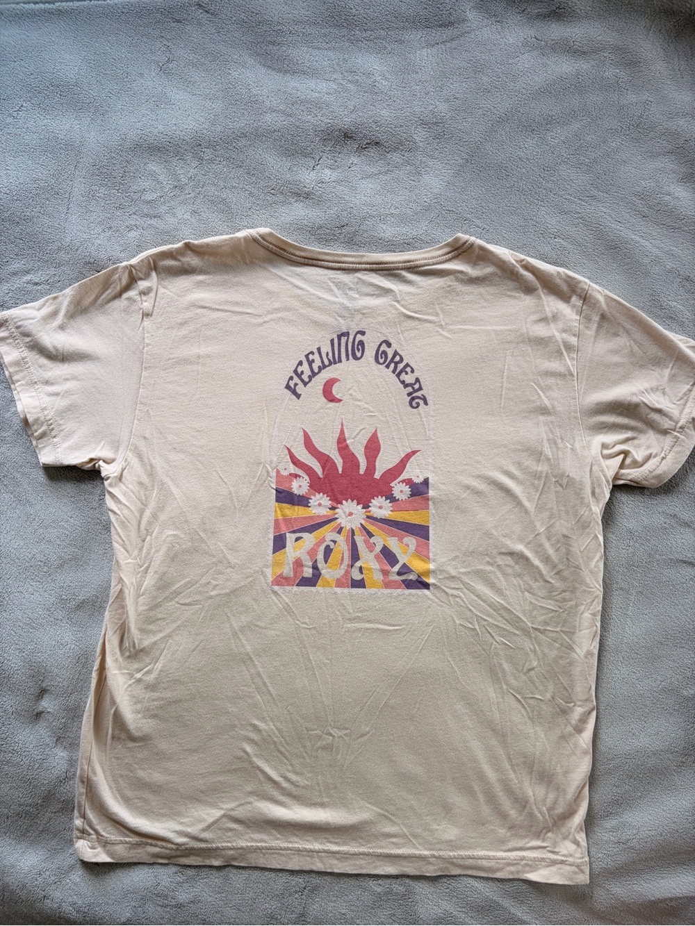 Roxy Cream Graphic Tee with Multicolor Print